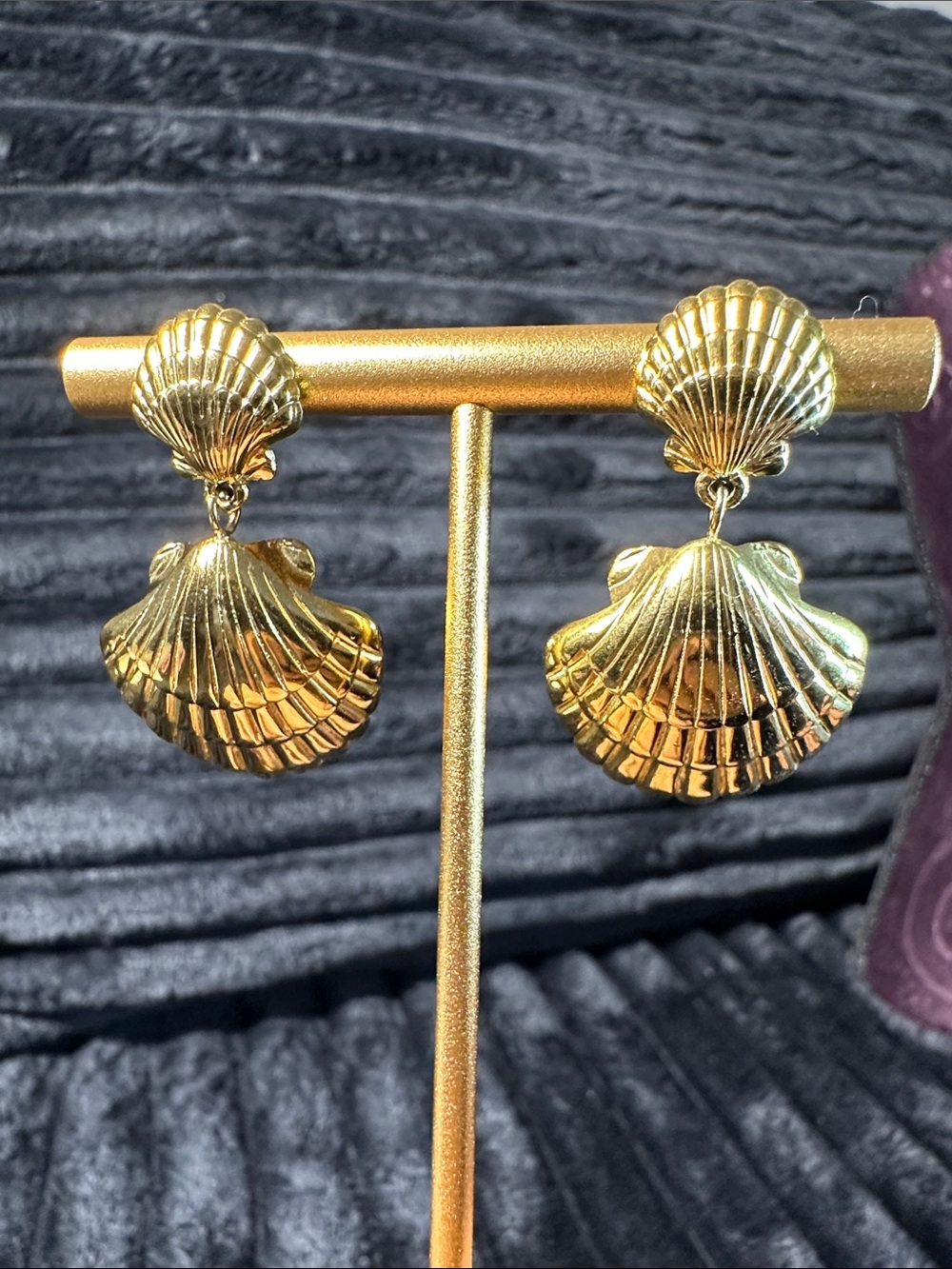 Kenneth Jay Lane Gold Shell Double-Drop Earrings